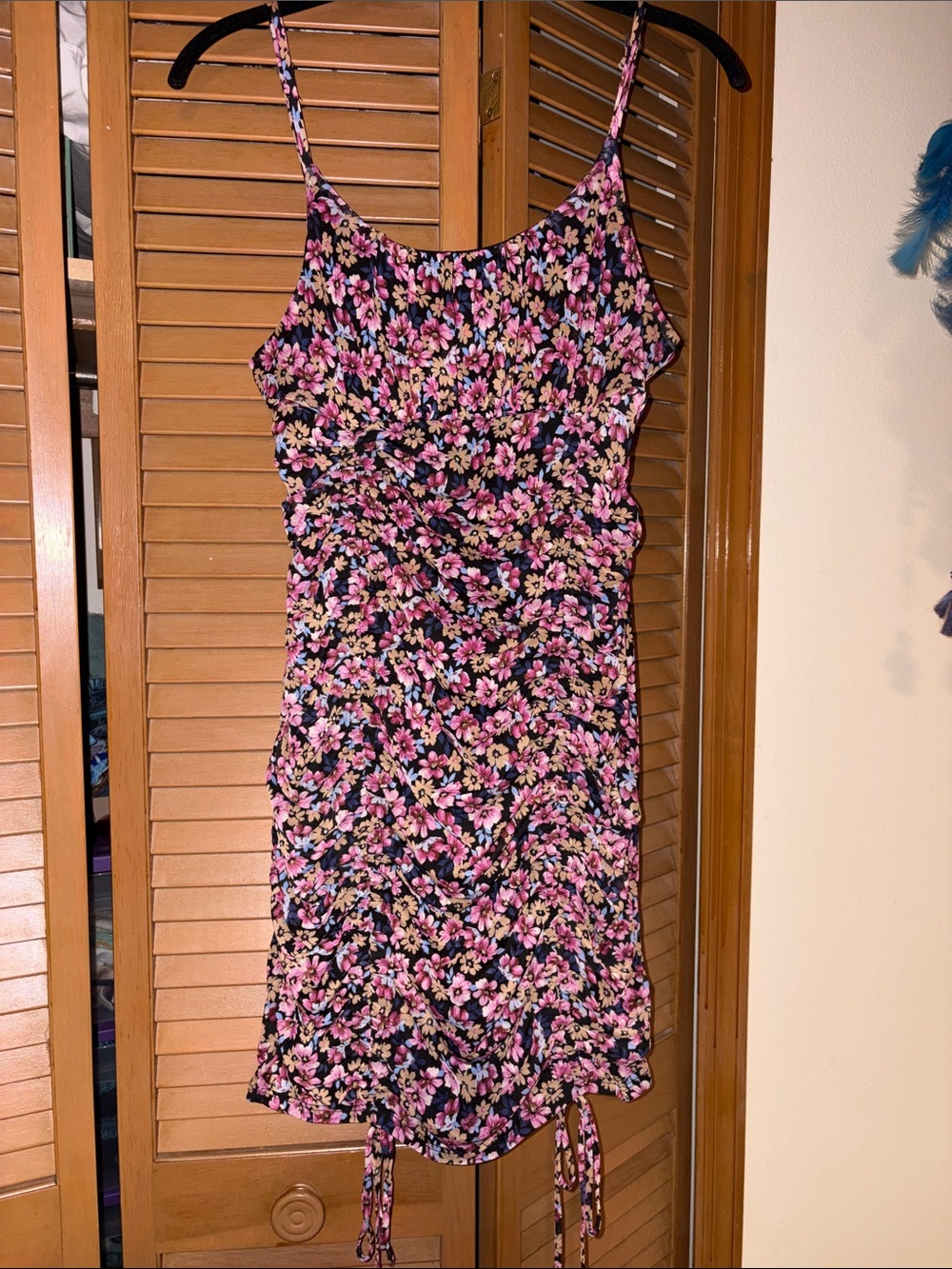 Floral Pink and Black Spaghetti-Strap Women's Dress